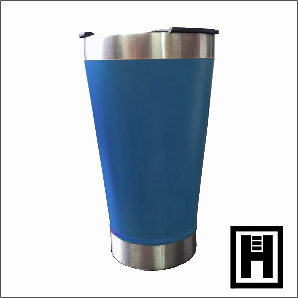 Copo Térmico Metal Tampa Abridor  420ml - Azul Metalico