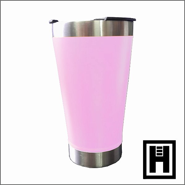 Copo Térmico Metal Tampa Abridor  420ml - Rosa