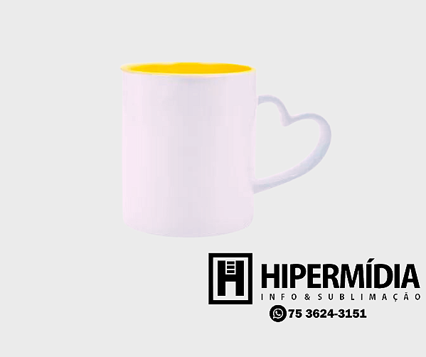 Caneca Alça Coração Interior Amarelo