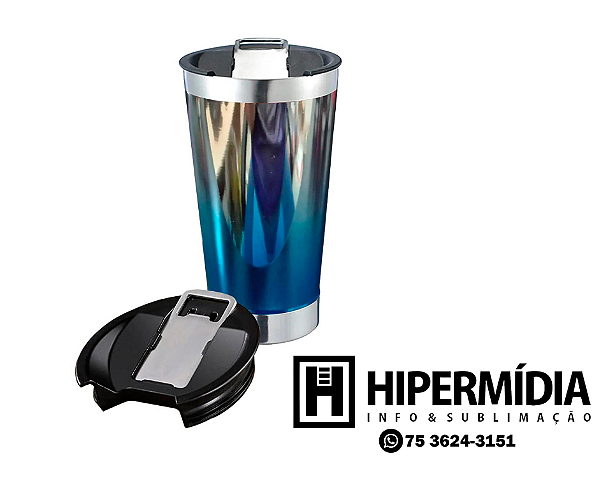 Copo Stanley Cromado Tampa Abridor  420ml - Azul com Prata