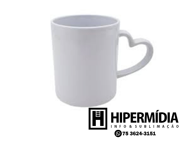 Caneca Polimero Alça Coração e Interior Branca