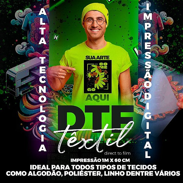 SERVIÇO DE IMPRESSÃO DTF TÊXTIL ULTRA - Tamanho MEIO METRO (0,50 cm X 0,58 cm)