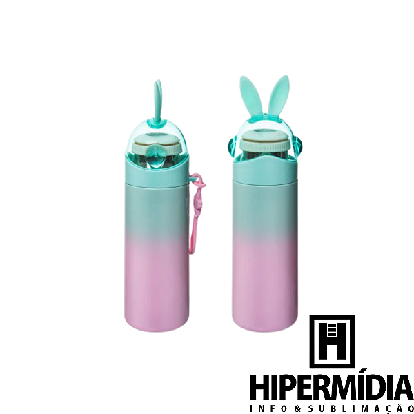 Garrafa Térmica Inox Coelhinho Verde/Rosa 350ml