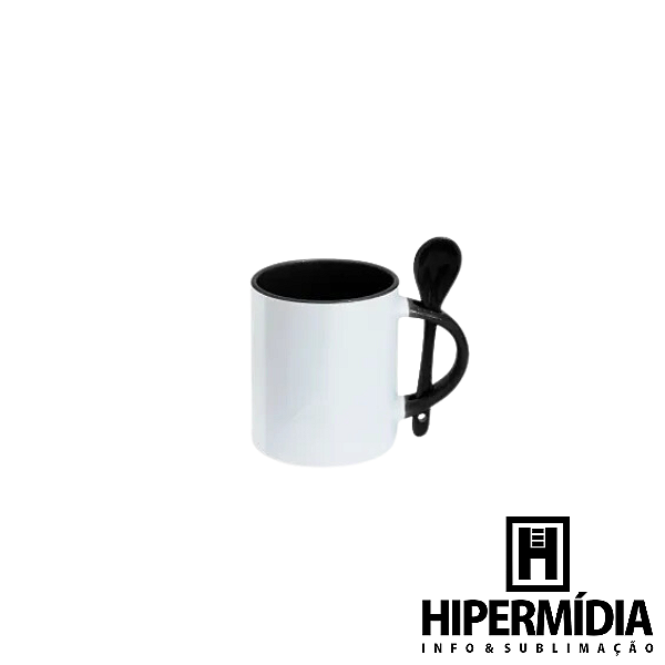 Caneca Reta C/Colher e Interior Preta