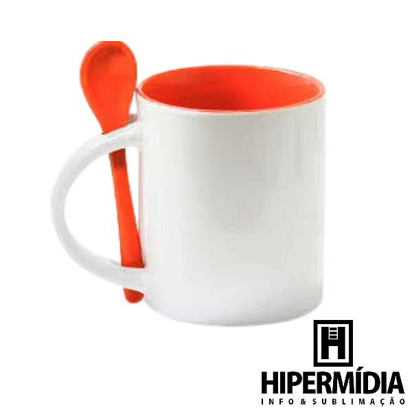 Caneca Reta C/ Colher Interior Laranja