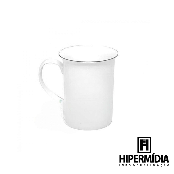 Caneca Porcelana Apolo Borda Prata
