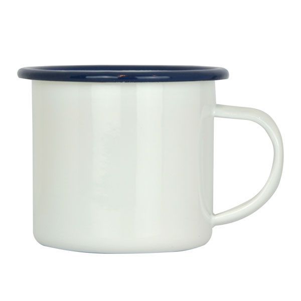 Caneca Esmaltada Branca C/ Borda Azul