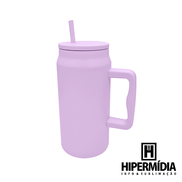 Caneca Térmica 1,5L Roxa com Alça e Canudo