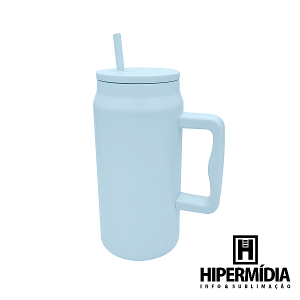Caneca Térmica 1,5L Azul com Alça e Canudo