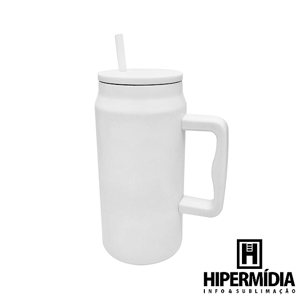 Caneca Térmica 1,5L Branca Alça e Canudo
