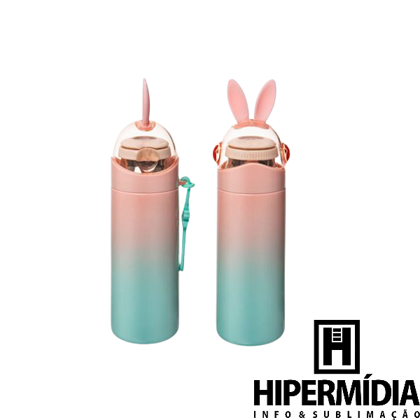 Garrafa Térmica Inox Coelhinho Rosa/Verde 350 ml