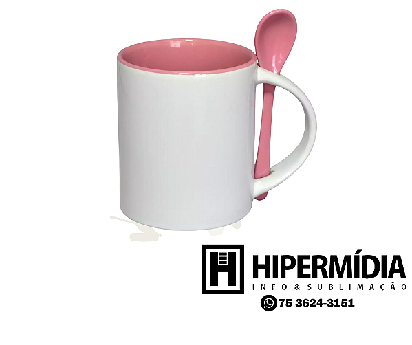 Caneca Reta c/ Colher e Interior Rosa