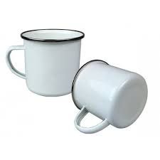 Caneca Esmaltada Branca C/ Borda Preto