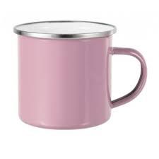 Caneca Esmaltada Rosa C/ Borda Prata