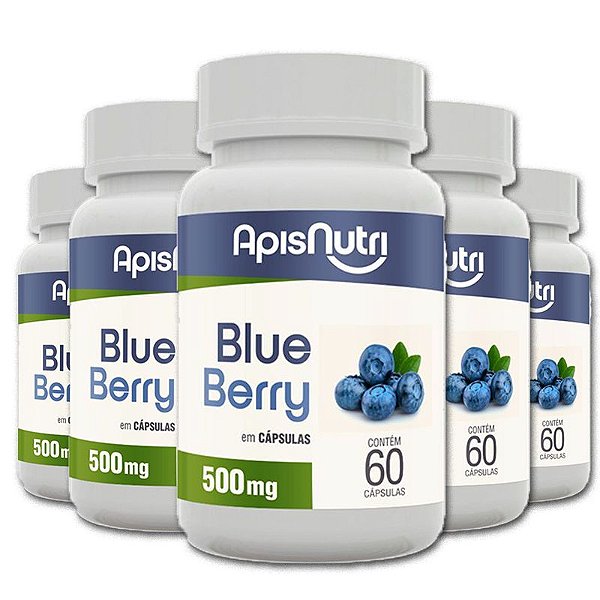Kit 5 Blueberry 500mg Apisnutri 60 cápsulas