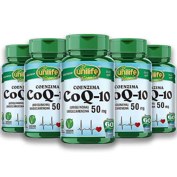 Kit 5 Coenzima CoQ-10 - 50 mg Unilife 60 Capsulas Veganas
