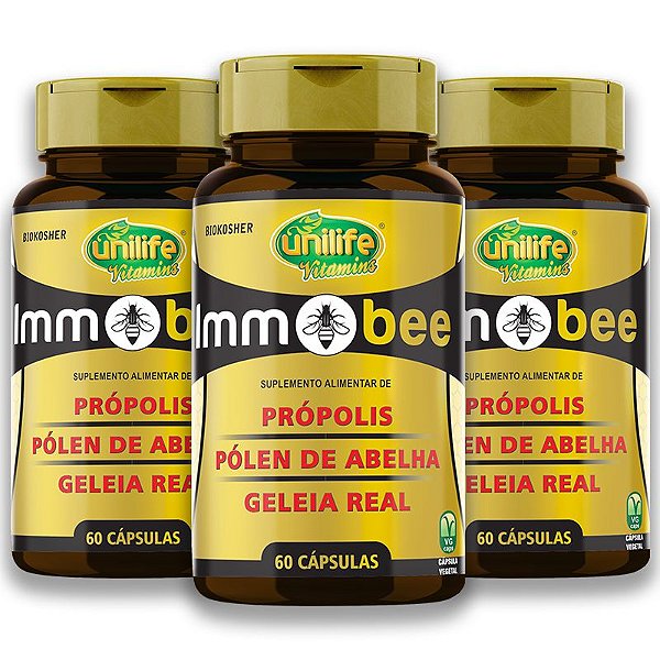 Kit 3 ImmoBee Própolis, pólen de abelha e geleia real Unilife 60 Cápsulas