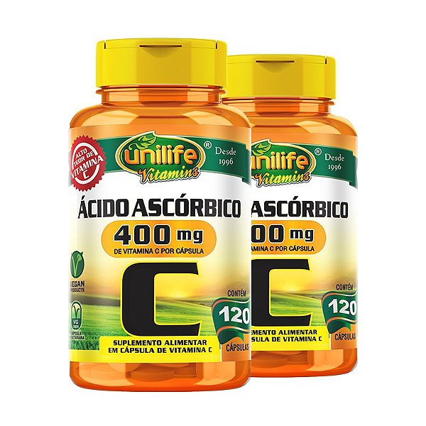 Kit 2 Vitamina C Ácido Ascórbico Unilife 120 Capsulas Veganas