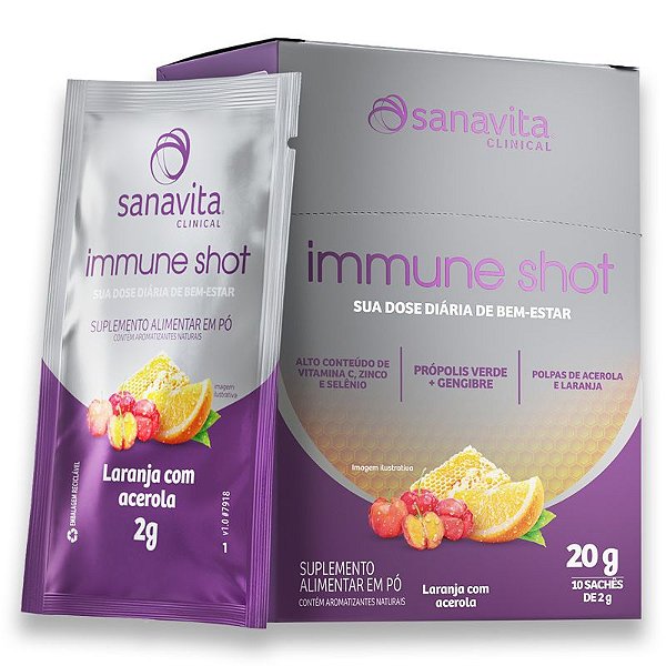 Immune Shot Sanavita Laranja com Acerola Display 10 Sachês