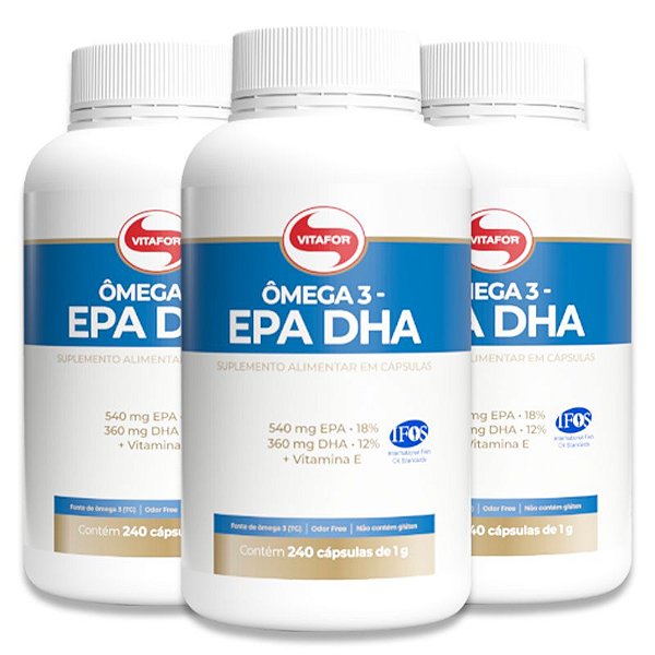 Ômega 3 Vitafor EPA DHA + Vitamina E 240 Cápsulas Kit 03 Und