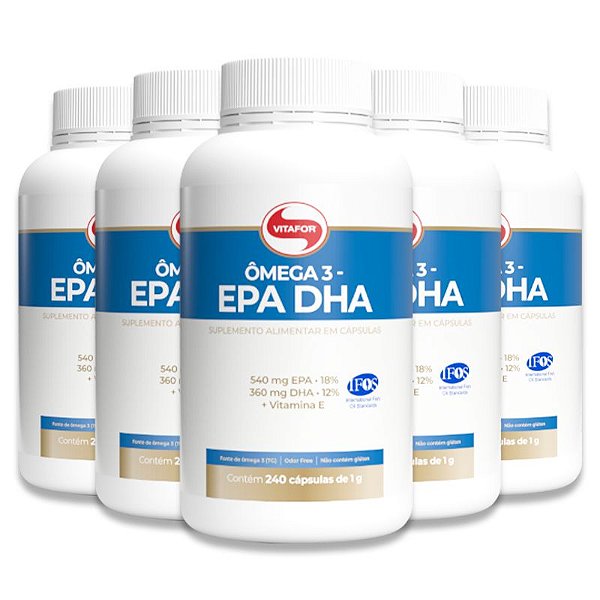 Ômega 3 Vitafor EPA DHA + Vitamina E 240 Cápsulas Kit 05 Und
