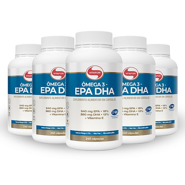 Kit 5 Ômega 3 EPA DHA Vitafor 240 Cápsulas