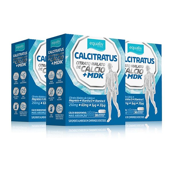 Kit 3 Calcitratus + MDK Citrato Malato de Cálcio Equaliv 30 cápsulas