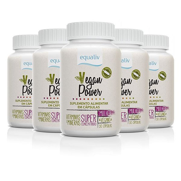 Kit 5 Vegan Power Mulher Equaliv 30 cápsulas veganas