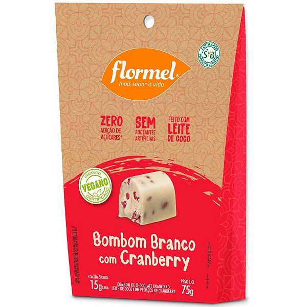 Bombom Chocolate Branco com Cranberry Flormel 75g