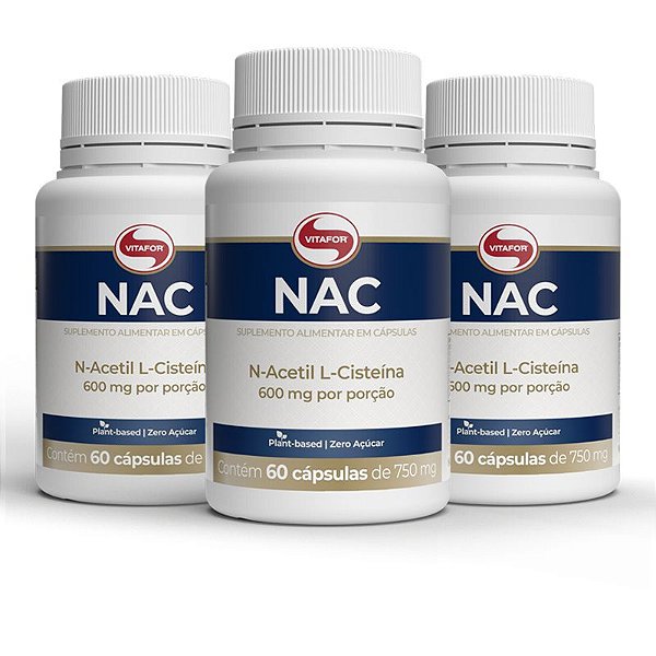 Kit 3 NAC N-Acetil L-Cisteína 600mg Vitafor 60 cápsulas