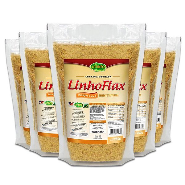 Kit 5 Farinha de Linhaça Dourada Linho Flax 250g Unilife