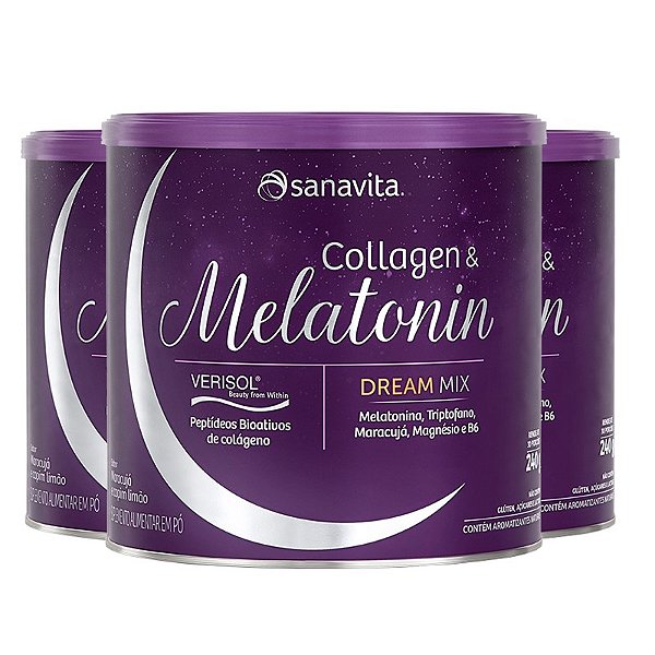 Kit 3 Collagen + Melatonin  maracujá e capim limão Sanavita  240g