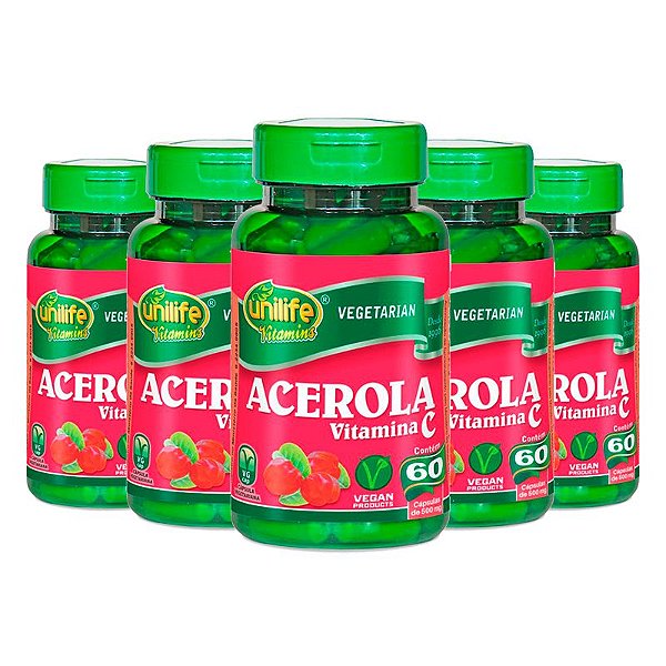 Kit 5 Acerola vitamina C Unilife 60 cápsulas