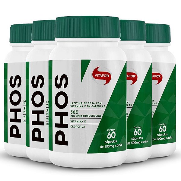 Kit 5 Lecitina de Soja Phos Fosfatidilcolina Vitafor 60 cápsulas
