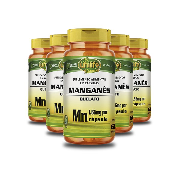 Kit 5 Manganês Quelato MN 60 cápsulas Unilife