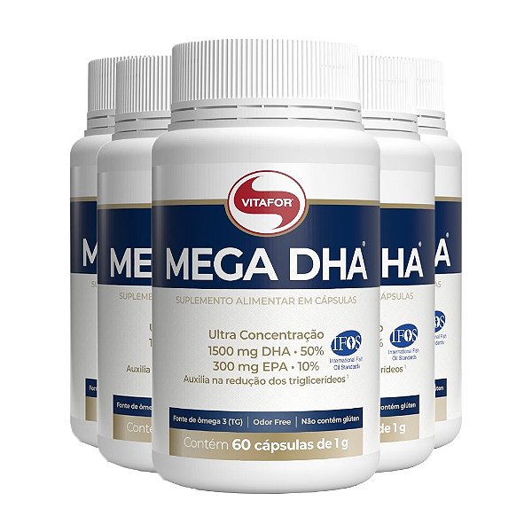 Kit 5 Mega DHA 1000mg Vitafor 60 cápsulas