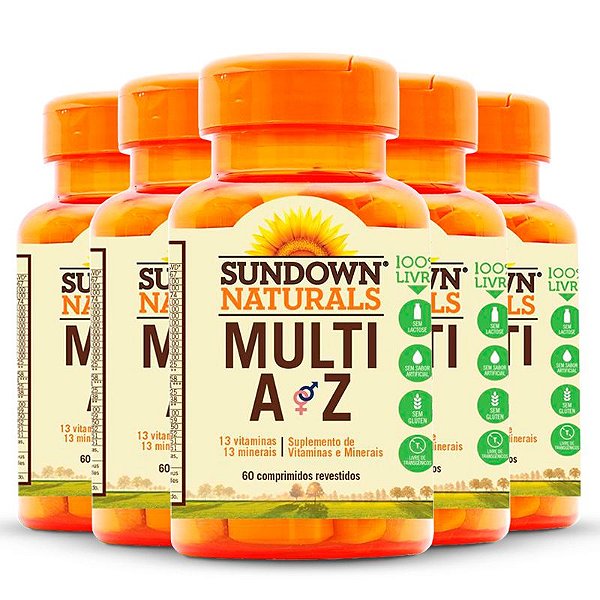 Kit 5 Multi A-Z Mix de Vitaminas e Minerais Sundown 60 cápsulas