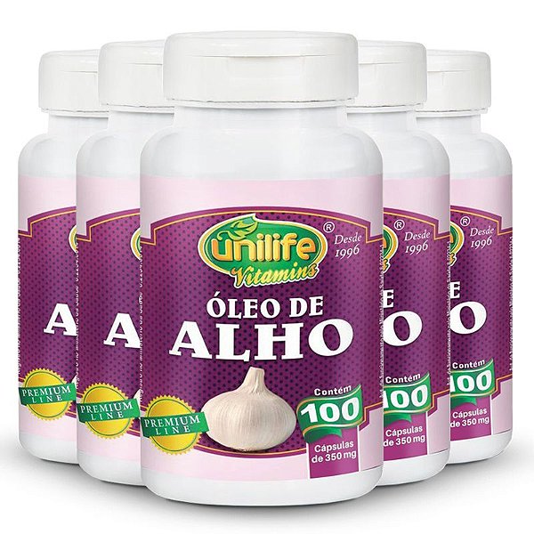 Kit 5 Óleo de alho 350mg Unilife 100 cápsulas