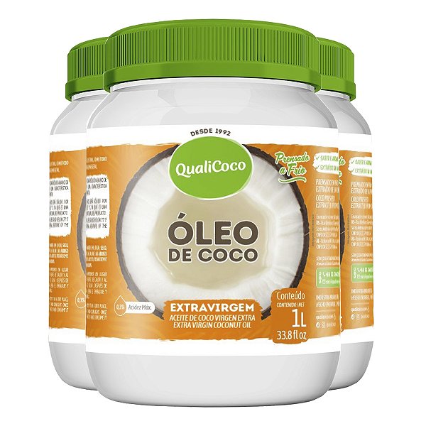 Kit 3 Óleo de coco Extra Virgem Qualicoco 1 litro