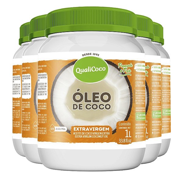 Kit 5 Óleo de coco Extra Virgem Qualicoco 1 litro