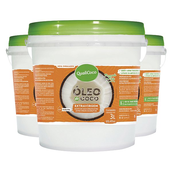 Kit 3 Óleo de Coco Qualicôco Extra Virgem 3 Litros