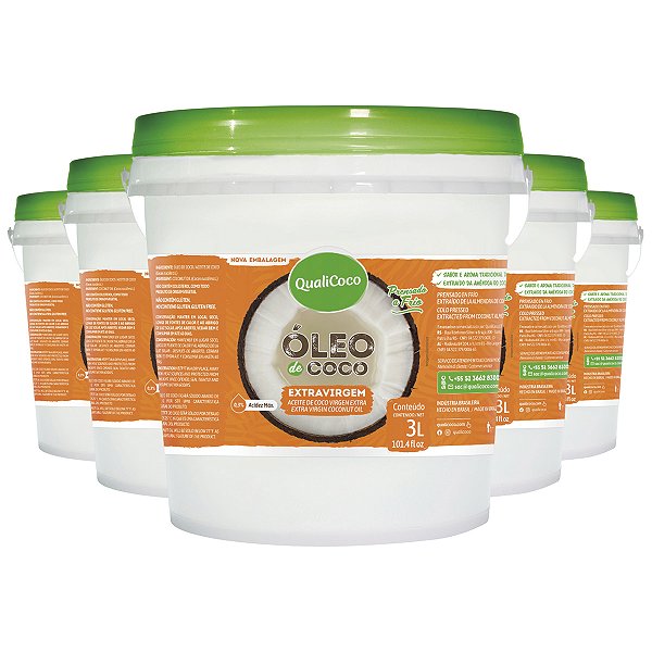 Kit 5 Óleo de Coco Qualicôco Extra Virgem 3 Litros