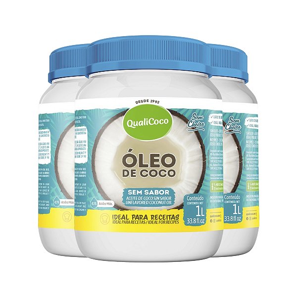 Kit 3 Óleo de coco Sem sabor Qualicoco 1 litro