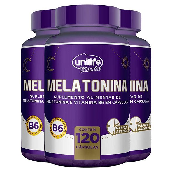 Kit 3 Melatonina + B6 Unilife 120 cápsulas