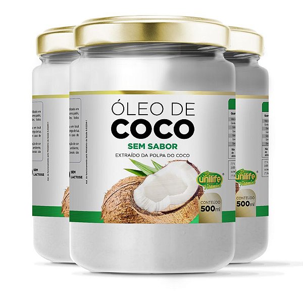 Kit 3 Óleo de coco sem sabor Unilife 500ml