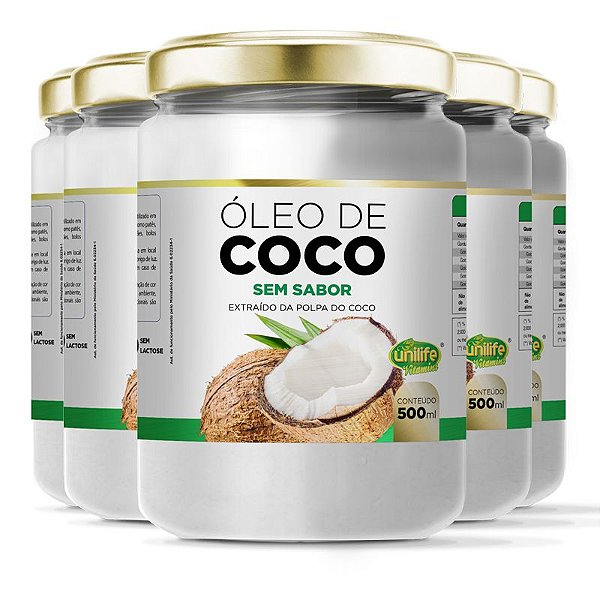 Kit 5 Óleo de coco sem sabor Unilife 500ml