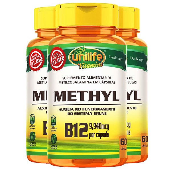 Kit 3 Vitamina b12 – metilcobalamina Unilife 60 cápsulas