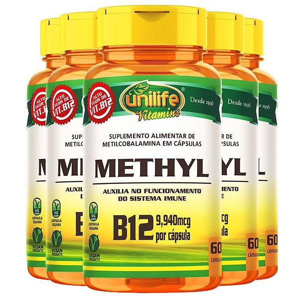 Kit 5 Vitamina b12 – metilcobalamina Unilife 60 cápsulas