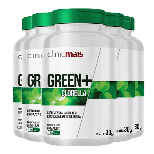 Kit 5 Clorella Green 500mg Clinic Mais 60 cápsulas