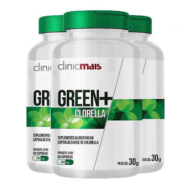 Kit 3 Clorella Green 500mg Clinic Mais 60 cápsulas